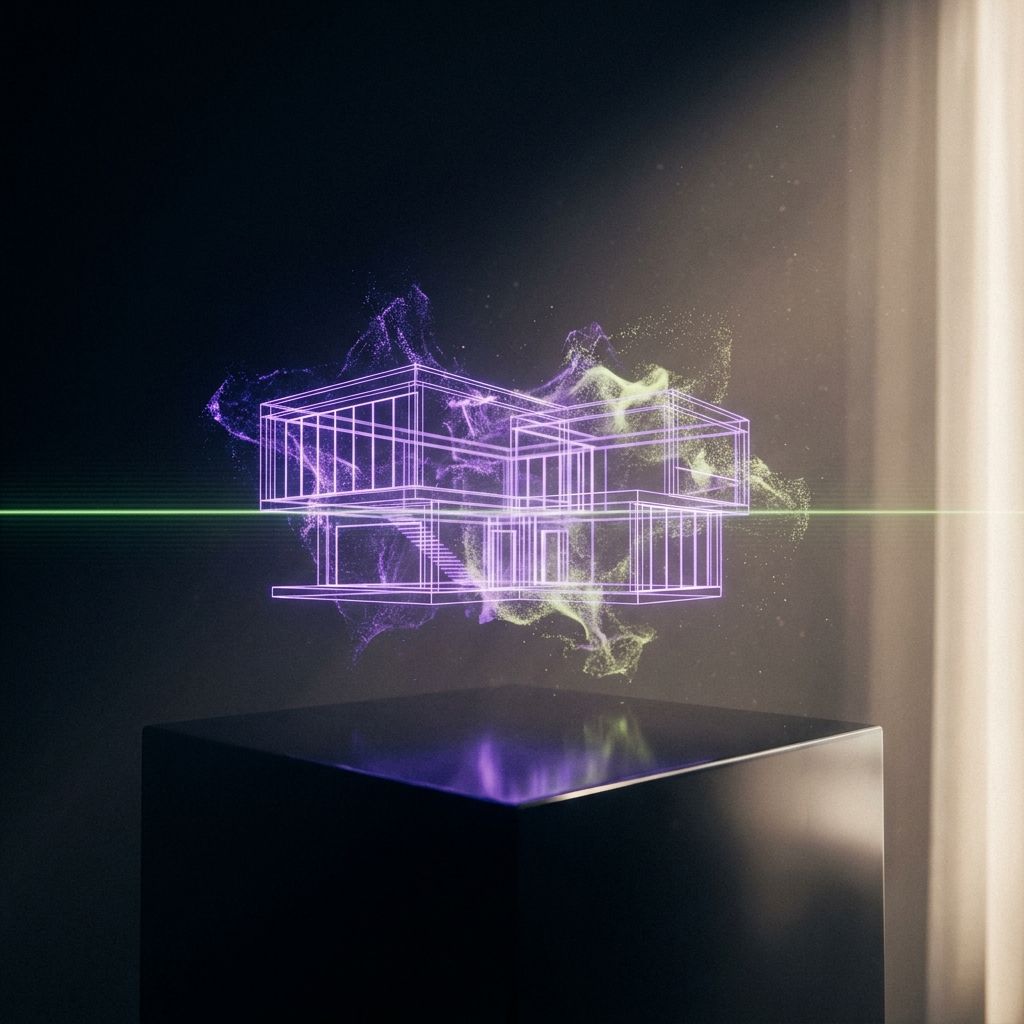 Wireframe house hologram assembling